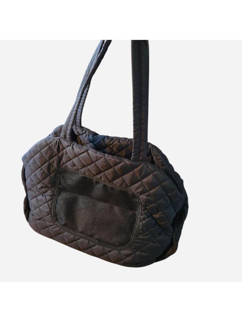 Black Quilted Puffer Pet Carrier Tote Bag for Small Dogs & Cats